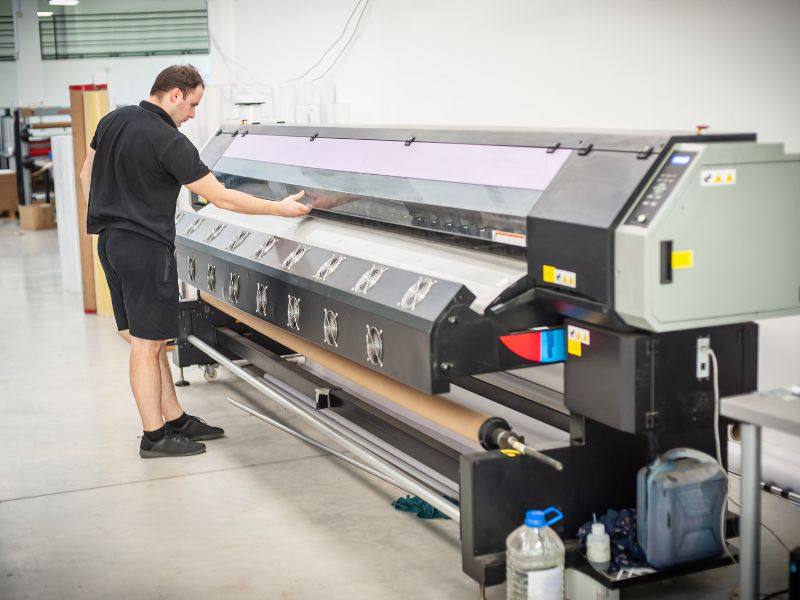 Technician operating industrial production equipment